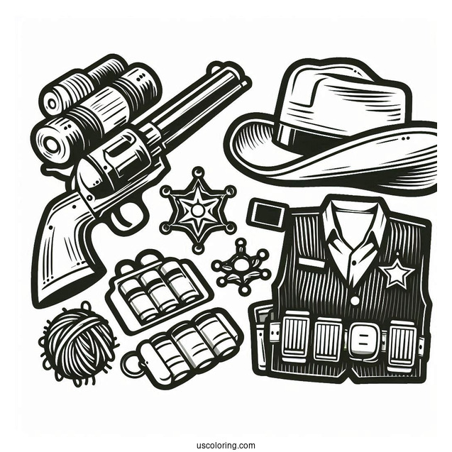 Cowboy Coloring Page Sheriff Photograph, Dynamite, Badge, And Gun