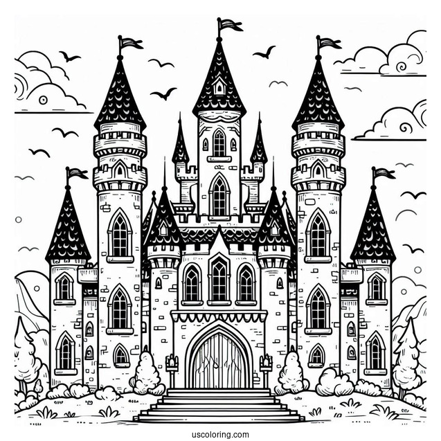 Simple Castle Coloring Page With High Tower In The Middle