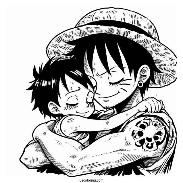 Luffy Coloring Page Hugging Zoro