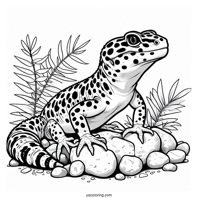 Leopard Gecko Lizard Coloring Page On Rocks