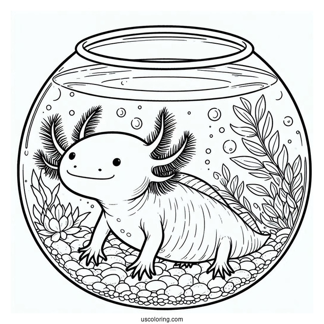 Axolotl Coloring Page Inside A Fish Bowl For Kids