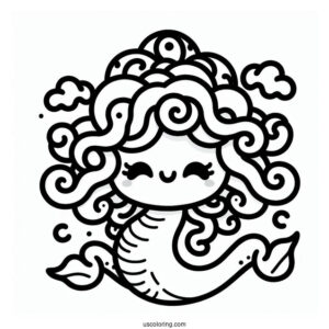 Kawaii Smiling Medusa Coloring Page For Preschoolers