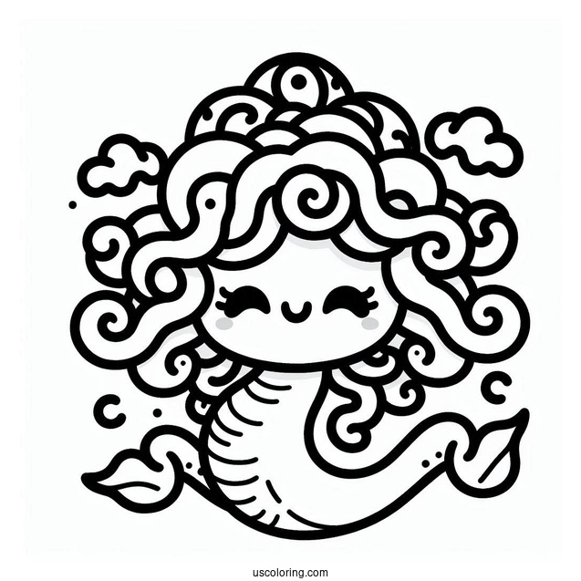 Kawaii Smiling Medusa Coloring Page For Preschoolers
