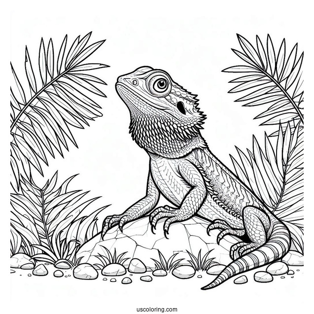 Lizard Coloring Page of Bearded Dragon Lizard In Jungle