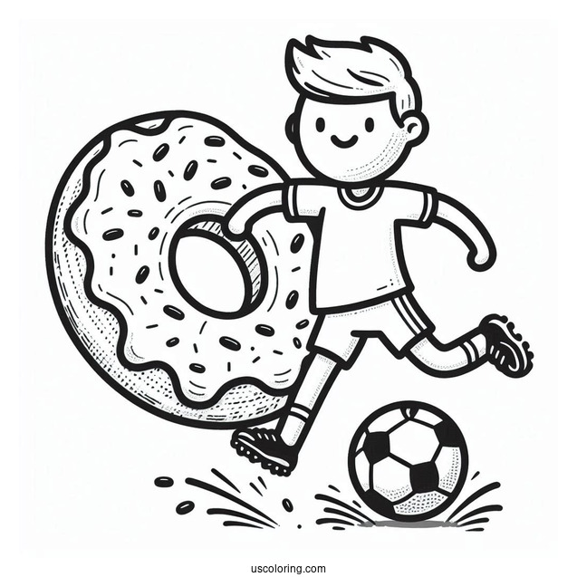 Athletic Donut Coloring Page Playing Soccer For Kids