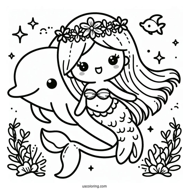 Kawaii Dolphin And Mermaid Picture