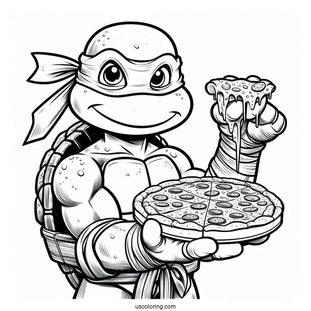 Ninja Turtles Coloring Page Of Young Michelangelo Holding Pizza