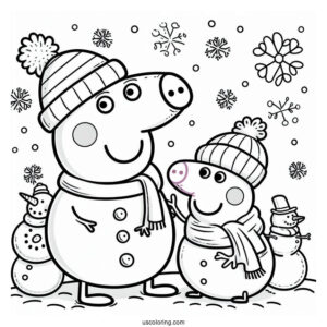 Peppa And George With Snowman Coloring Sheet
