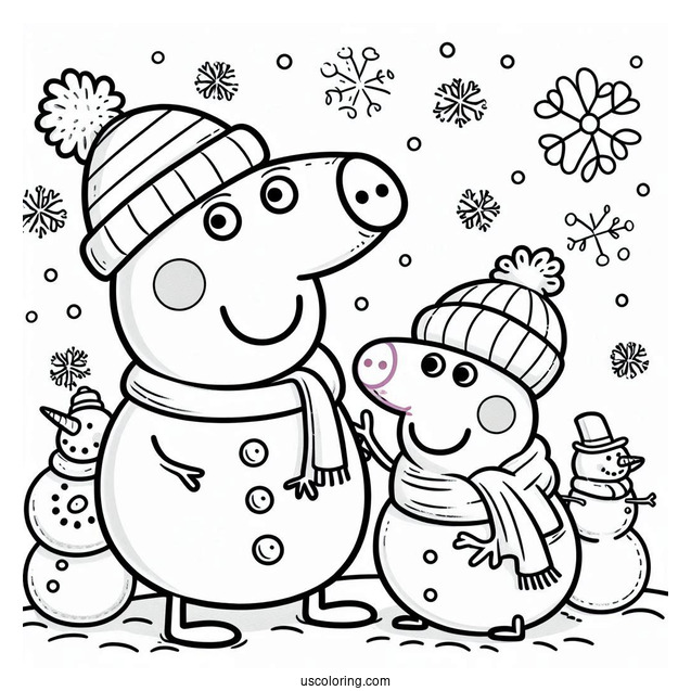 Peppa And George With Snowman Coloring Sheet