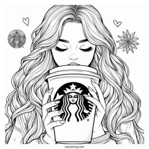 Woman Drinking From A Massive Starbucks Coloring Page Of Cup
