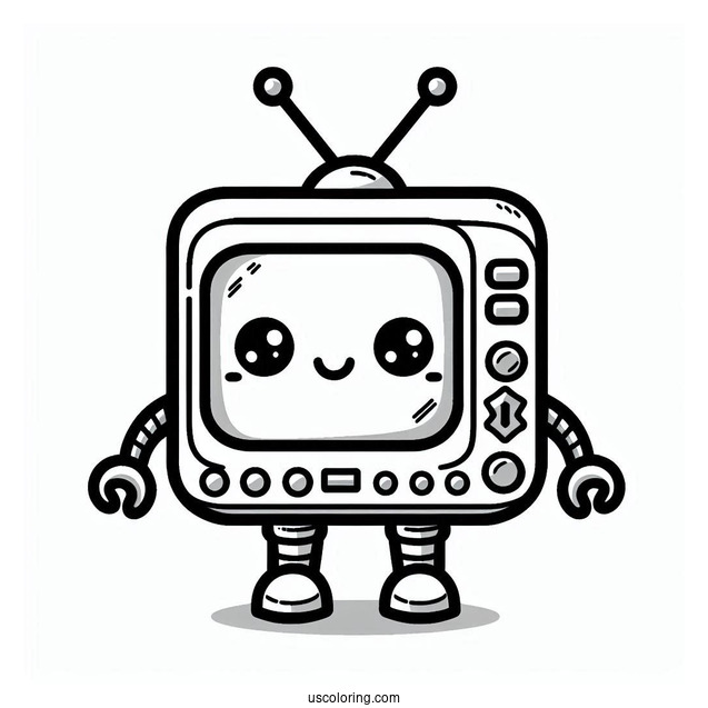Simple Chibi TV Robot Coloring Sheet For Preschoolers