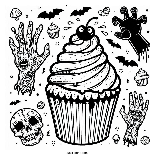 Halloween Themed Cupcake With Zombie Hand