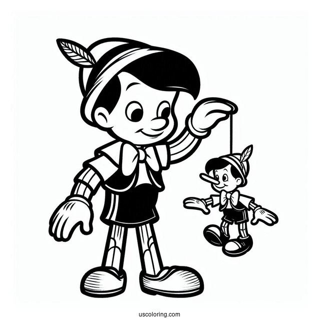 Simple Geppetto Holding Pinocchio Coloring Page