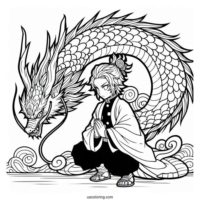 Tanjiro Coloring Page With The Dragon Of Change