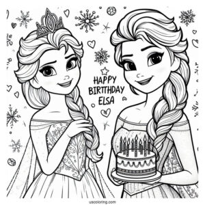 Elsa Happy Birthday Coloring Page For Girls