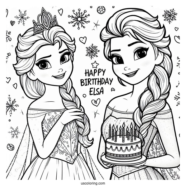 Elsa Happy Birthday Coloring Page For Girls