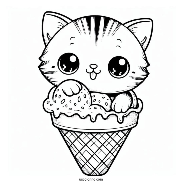 Kitten Inside Ice Cream Cone Coloring In For Preschoolers
