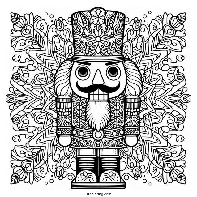 Nutcracker Coloring Page Inside A Snowflake Mandala