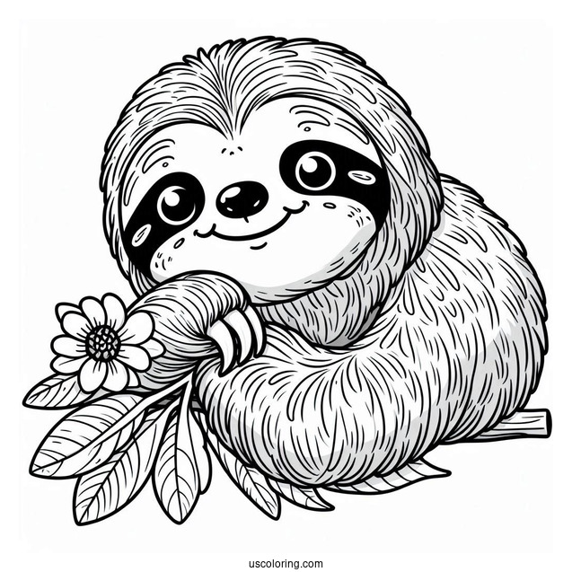 Smiling Sloth Coloring Sheet For Kids