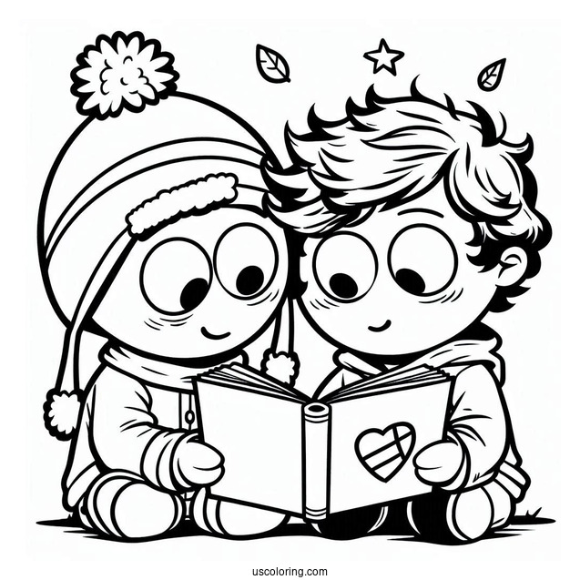 South Park Coloring Page Of Kyle Broflovski And Kenny McCormick Reading Together