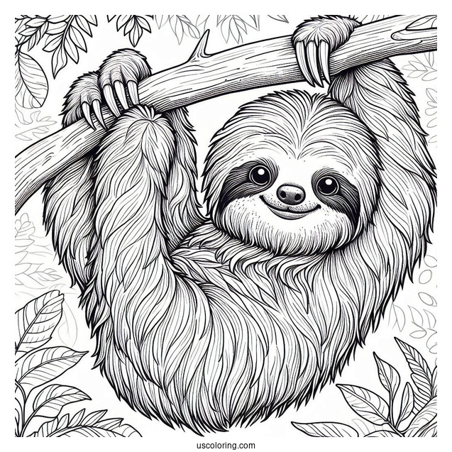 Adult Sloth Smiling And Hanging From Tree