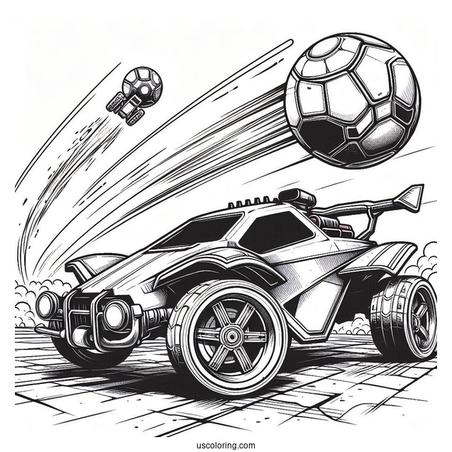 Rocket League Coloring Page Of Detailed Battle Cars Aiming For The Ball