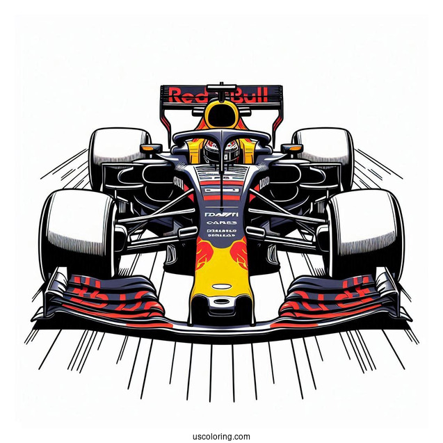 F1 Coloring Page Red Bull Racing RB18 On Race Track