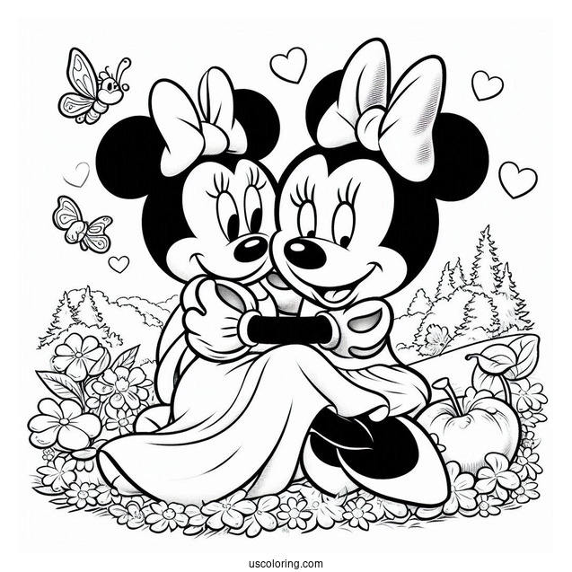 Minnie Mouse Hugging Snow White Coloring Pages For Kids