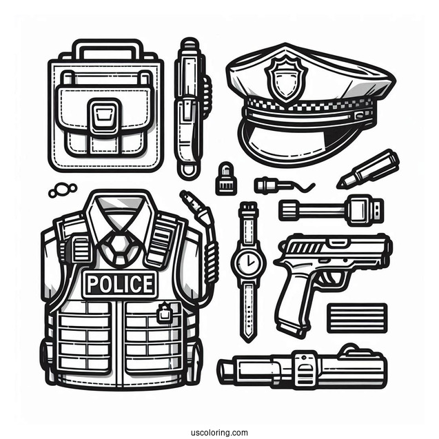 Police Officers Equipment To Color