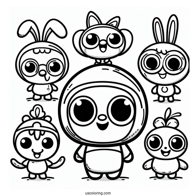 Pororo Coloring Page Of Petty, Loopy, Eddy, Poby, Harry, Tongtong, And Rody
