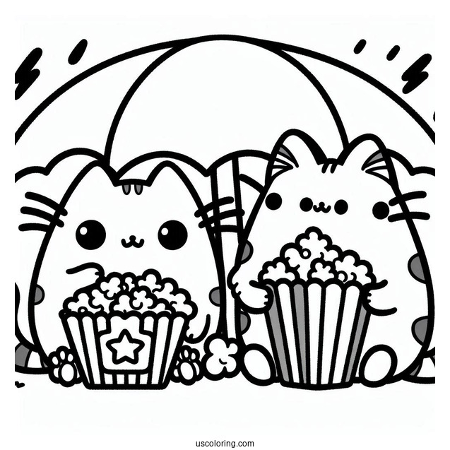 Pusheen And Stormy Eating Popcorn