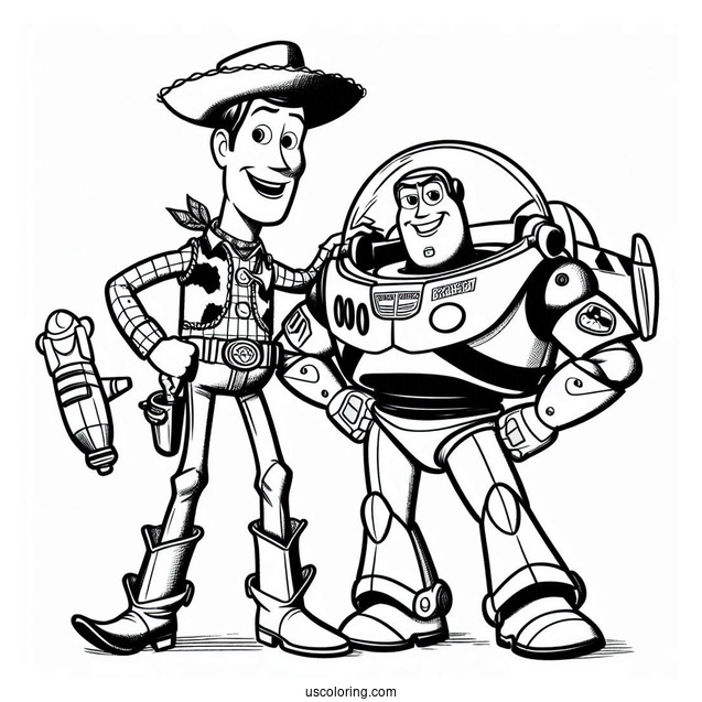 Pixar Coloring Page of Woody And Buzz Lightyear For Kids