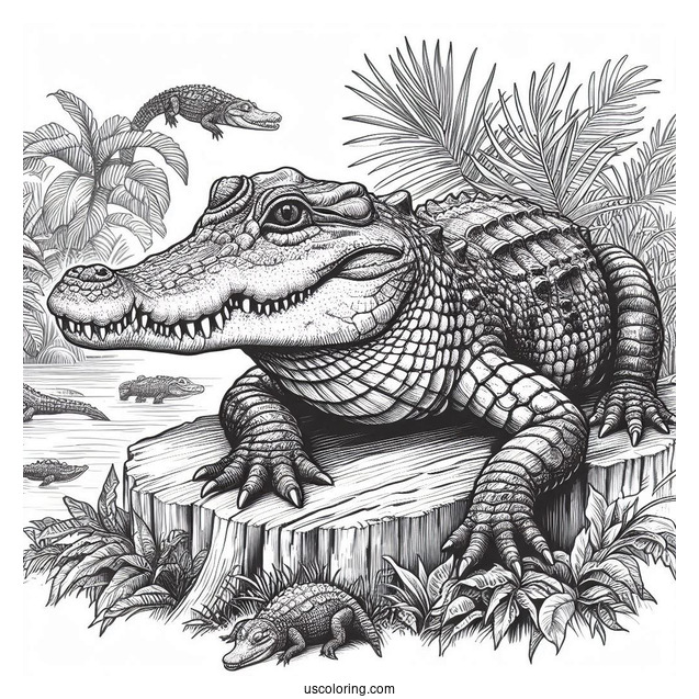 Realistic Coloring Page Of American Crocodile