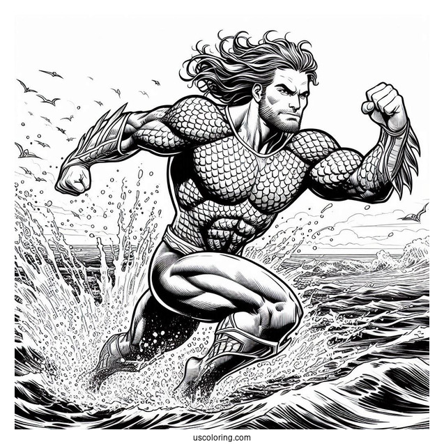 Aquaman Coloring Page Arthur Curry Leaping Out Of The Water