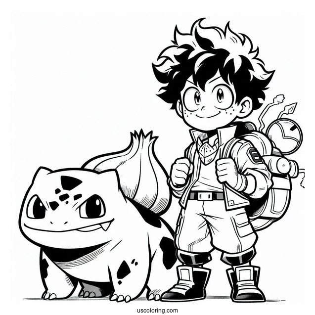 My Hero Academia Izuku Midoriya Crossover With Bulbasau Coloring Pager
