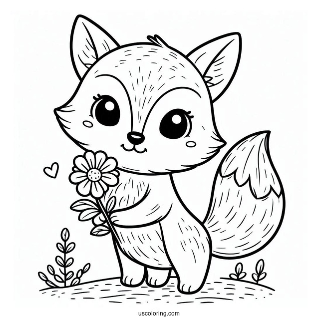Fox Holding A Flower Plot Coloring Sheet