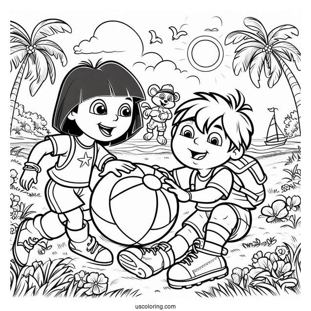 Diego, Boots And Dora Playing With Ball During Summer