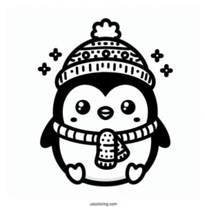 Kawaii Penguin Christmas Coloring Page