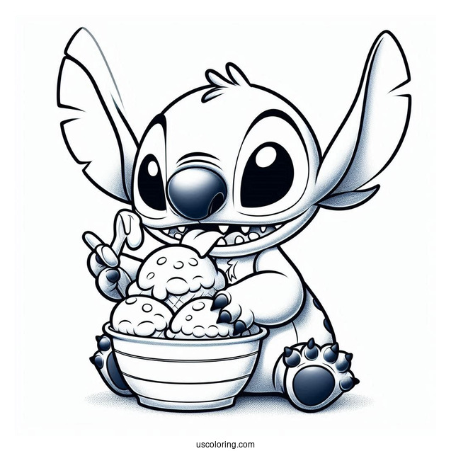 Stitch Playing In a Bowl Of Ice Cream To Color