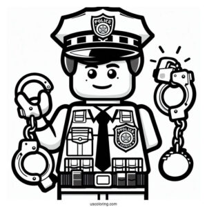 Coloring Page Of Lego Police Officer Holding Cuffs And Badge