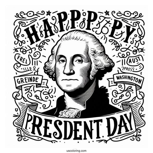 Happy President s Day Words With George Washington Portrait