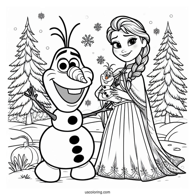Olaf With Anna And Elsa To Color
