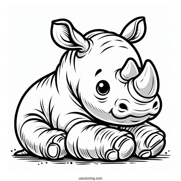 Cute Baby Rhino To Color For Preschoolers