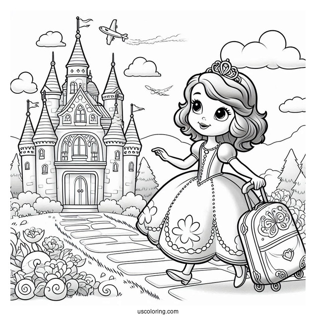 Sofia The First Coloring Page With Suitcase Going To The Castle