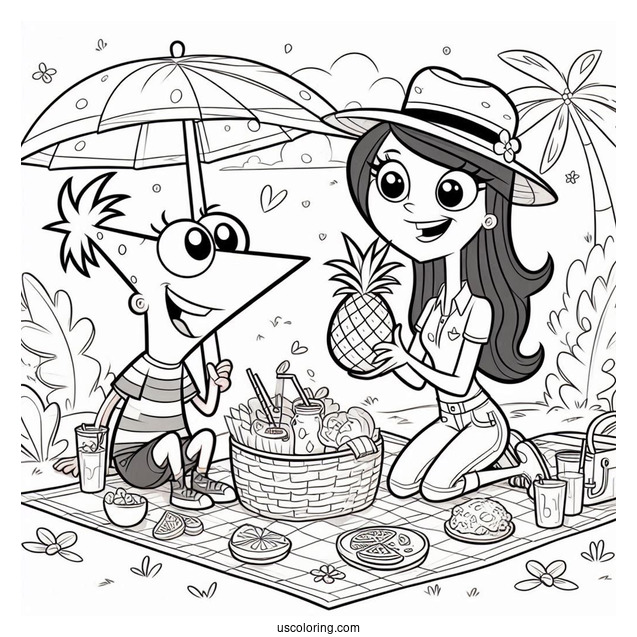 Phineas And Ferb Coloring Page And Candace On A Picnic For Kids