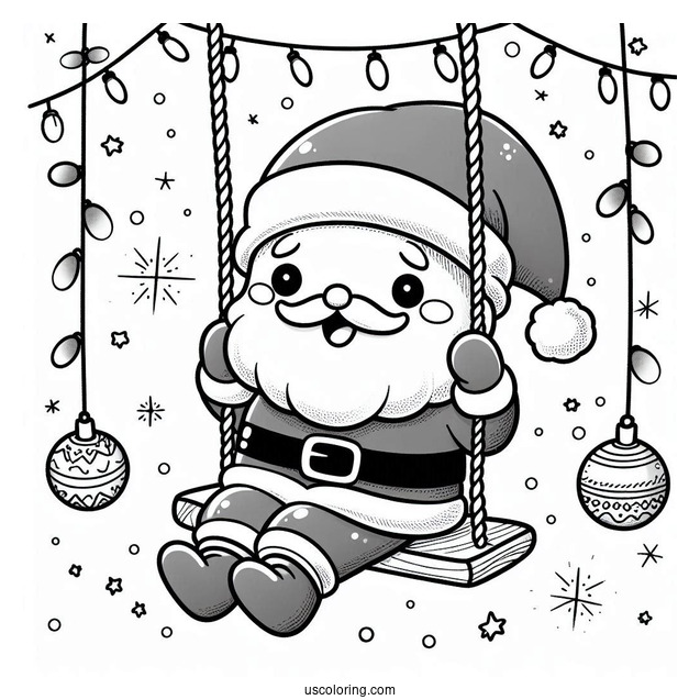 Cute Santa Swinging On Lights To Color