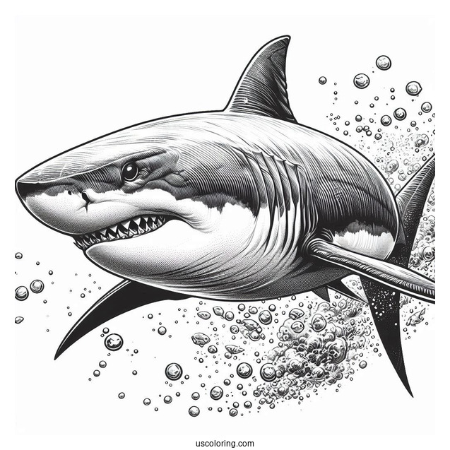 Close Up Of Realistic Great White Shark Coloring Page