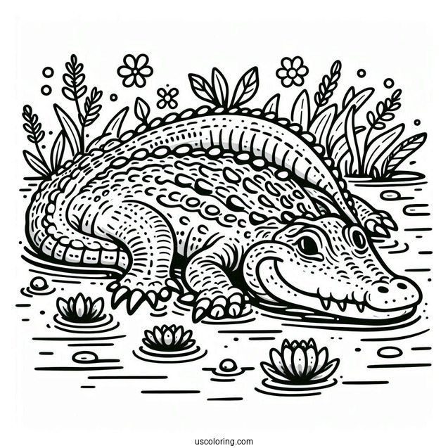 Crocodile Swimming In The Water To Color