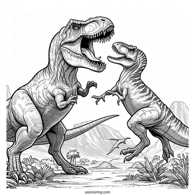T Rex Fighting A Spinosaurus Coloring Page