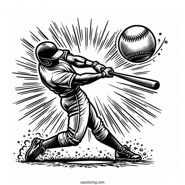 Powerful Baseball Coloring Page Of Swing with Comic Effect